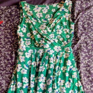 Lands End  Women's Cotton Modal Pleated Front Fit and Flare Dress XS